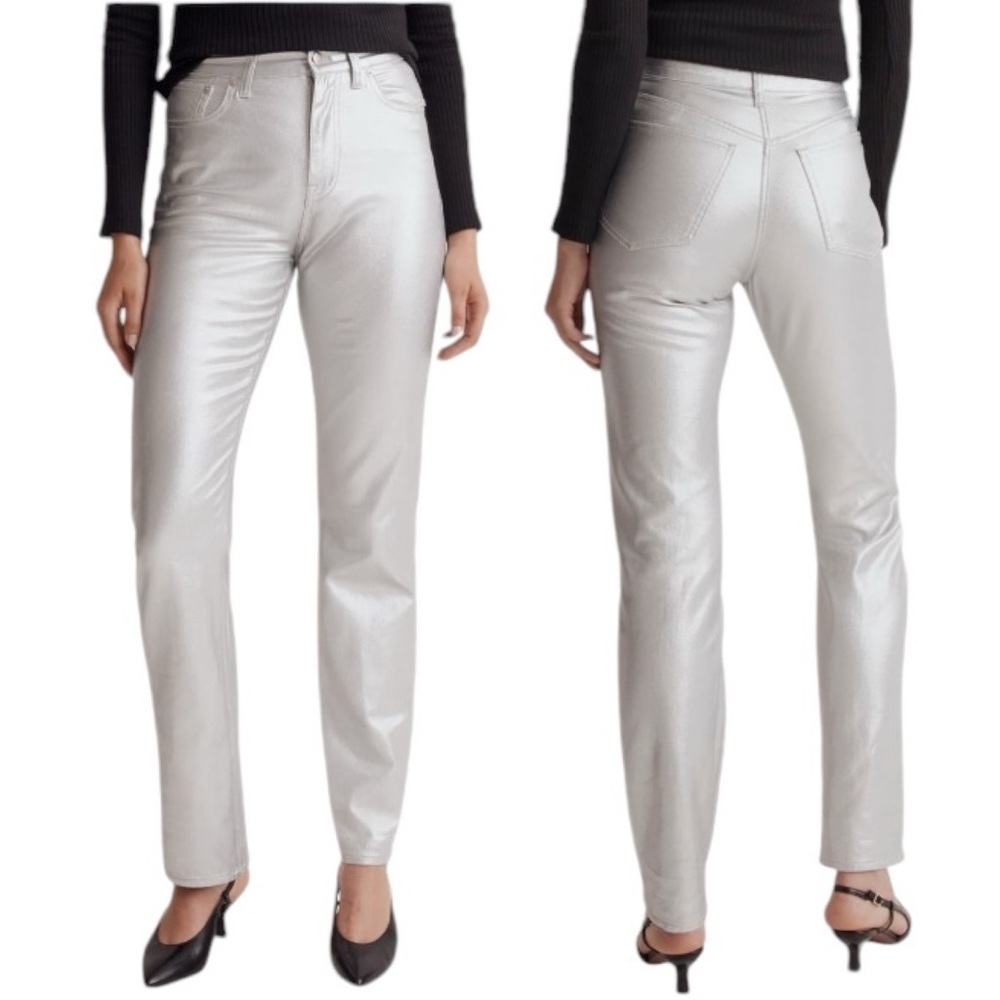MADEWELL Straight Jeans in Silver Foil! Retail $148.
